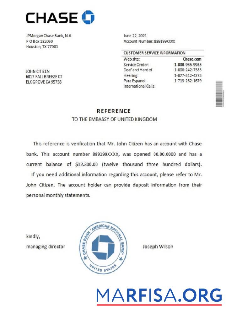 Downloadable USA Chase reference template